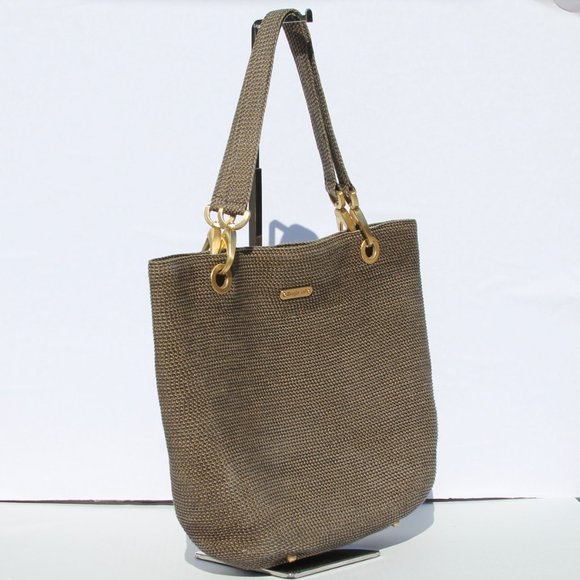 ERIC JAVITZ Black & Metallic Gold Woven Tote, Chunky Gold Accents, Medium Size - Picture 3 of 16